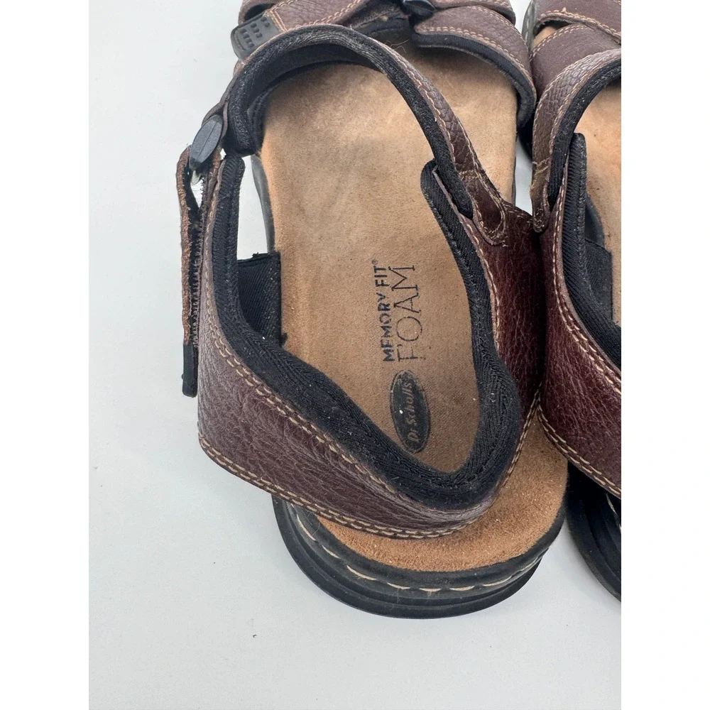 Dr Scholls Leather Sandals Mens 12 Brown Comfort Walking Strappy Shoes